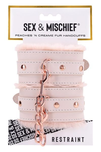 Наручники з хутром Sex & Mischief Peaches'n CreaMe з металевою фурнітурою, рожеві S830616 фото